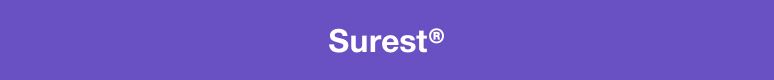 Purple rectangle header with 'Surest' in white text and a registered trademark symbol